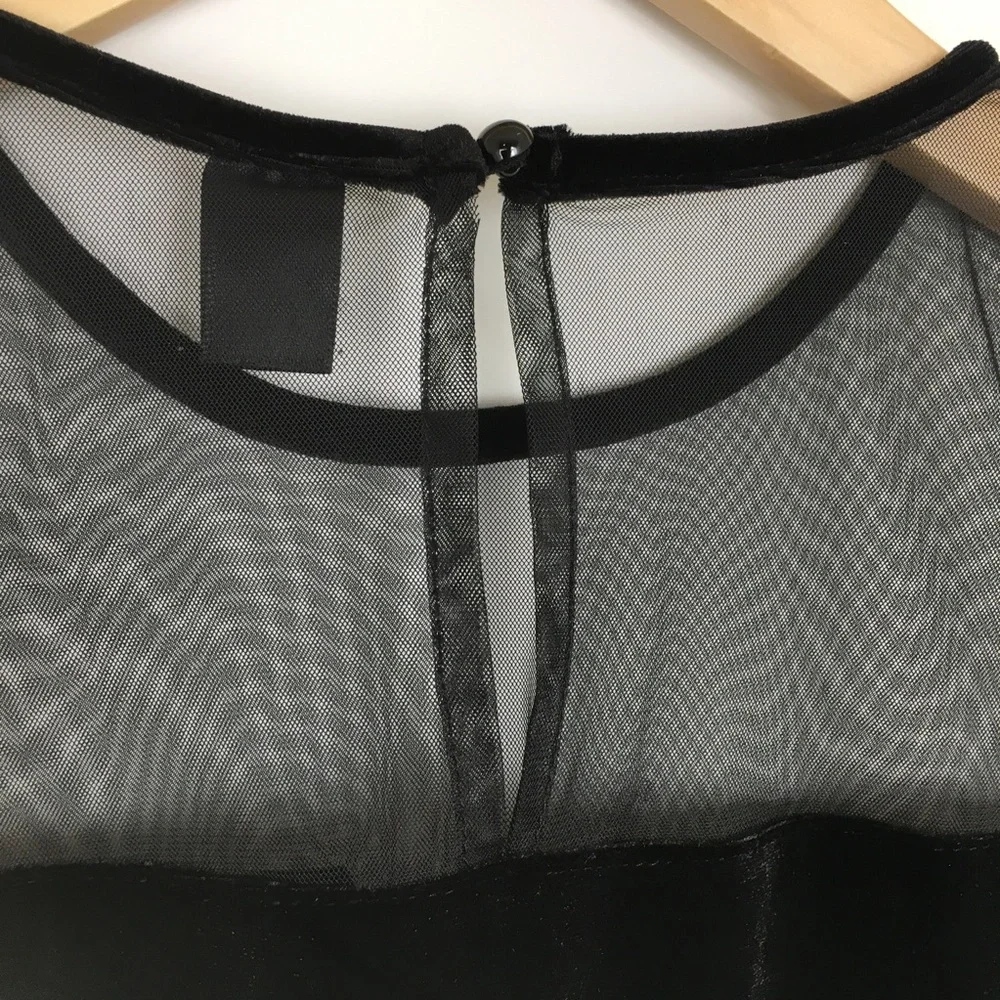 Sexy Y2K Gothic Velour Mesh Top Black Women’s Size M Whimsigoth Long Sleeve - Picture 7 of 10